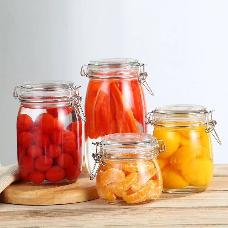 Hot Selling 100ml 250ml 500ml Airtight Glass Storage Food Jam Jars Clip Honey Mason Jar With Lock Lid