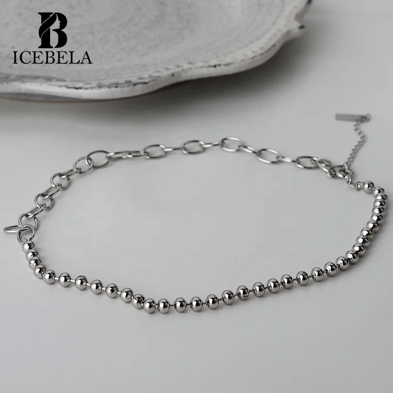 ICEBELA Jewelry Handmade 925 Sterling Silver Heavy Industry Short Neckchain Women's Ball Choker Necklace