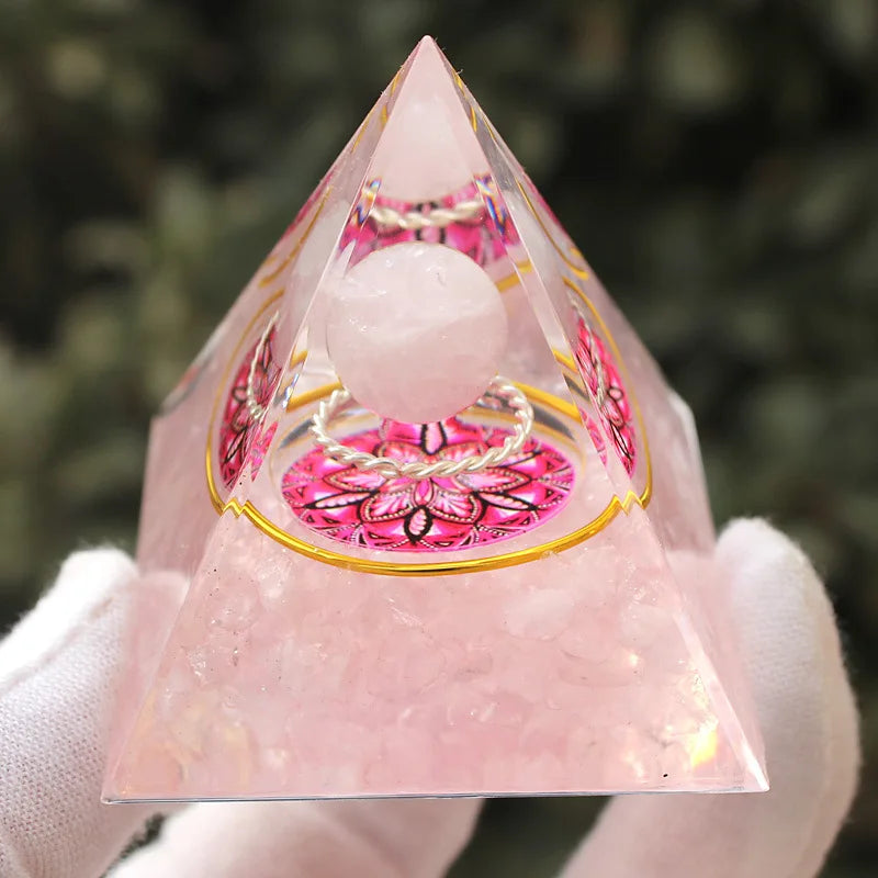 New 5 cm Crystal Gravel Pyramid Various Gemstone Rose Quartz Plentiful Pattern Cube Triangular Crystal Lucky Pyramid Decorati