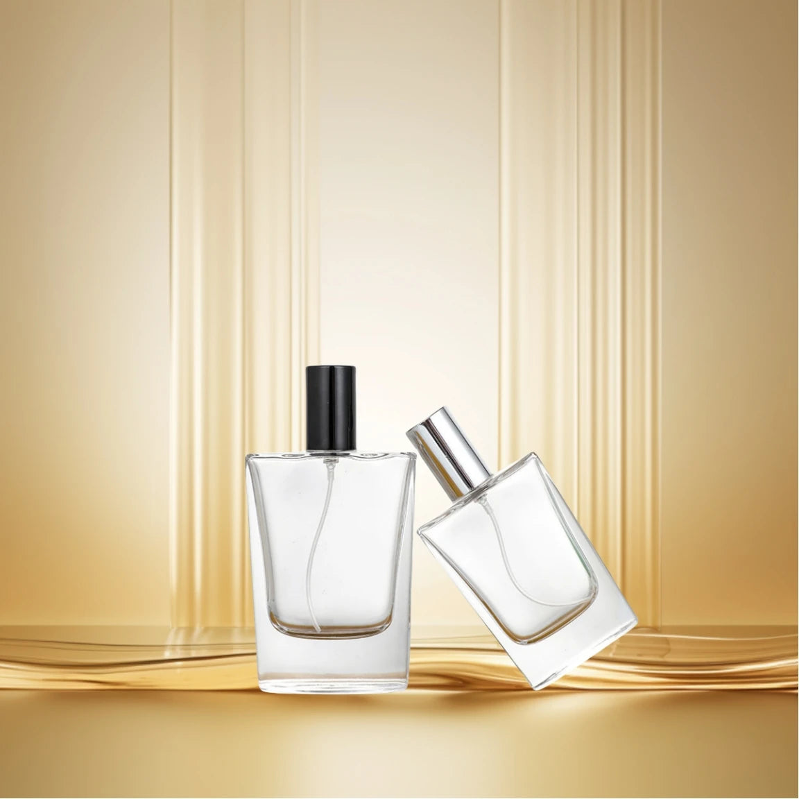Unisex 50ml Flat Square Perfume Glass BottleTransparent Design Without Pump Seal Cap Cosmetic Oil Perfume Print Refill Use