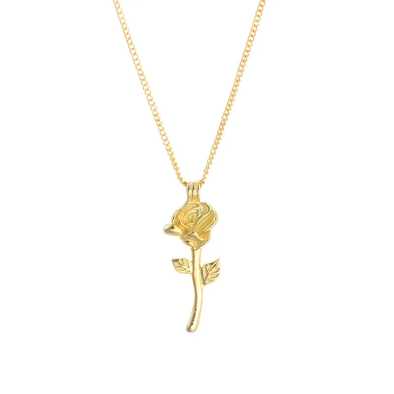 Fashion Pendant Necklaces 925 Sterling Silver Flower Necklace Simple Rose Plain Gold Plated Necklaces for Women