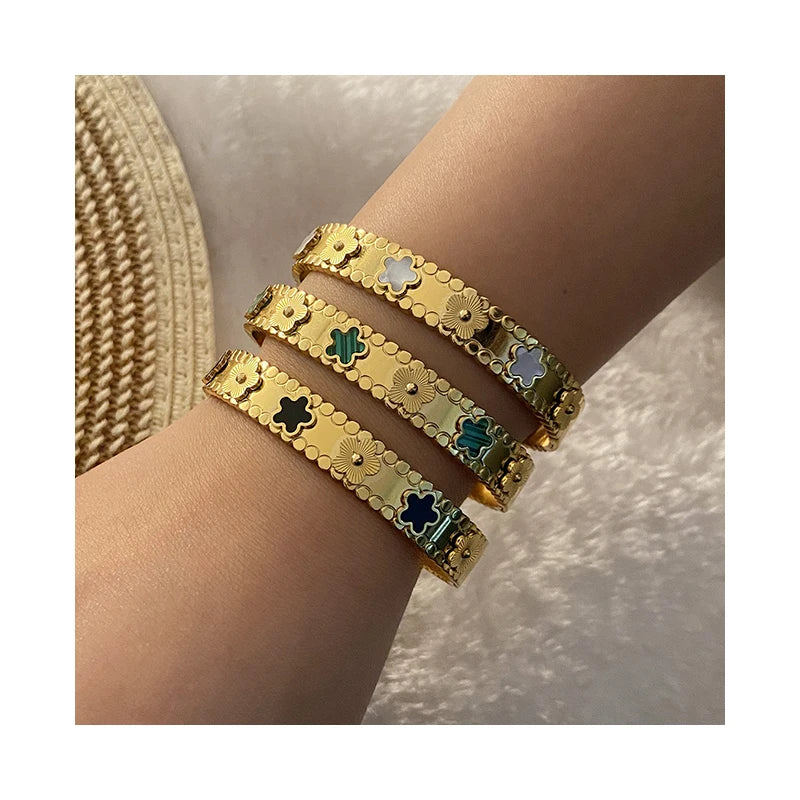 Fashion Jewelry Bracelet Bangle Four Leaf Clover Stainless Steel 18k Gold Plated Waterproof