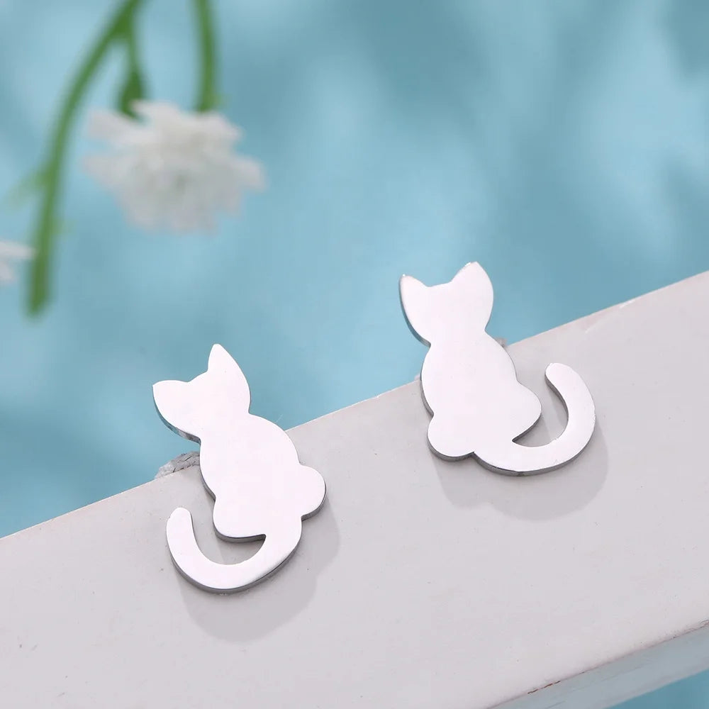 Mini Cute Cat Stud Earrings Dog Cat Kitten Animal Earrings for Women Trend Stainless Steel Jewelry Couple Gift