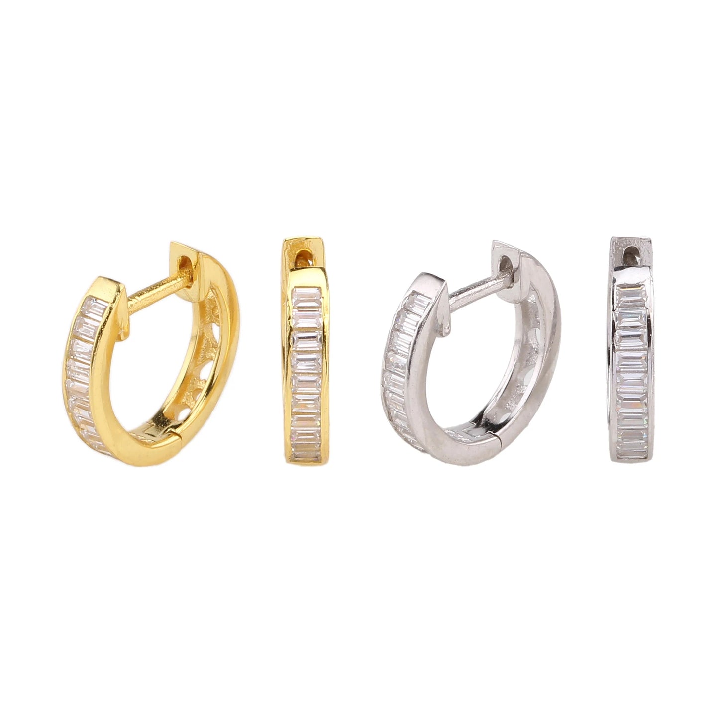 Luxury Women Jewelry baguette Cz Zircon Silver Hoop Earrings 925 Sterling