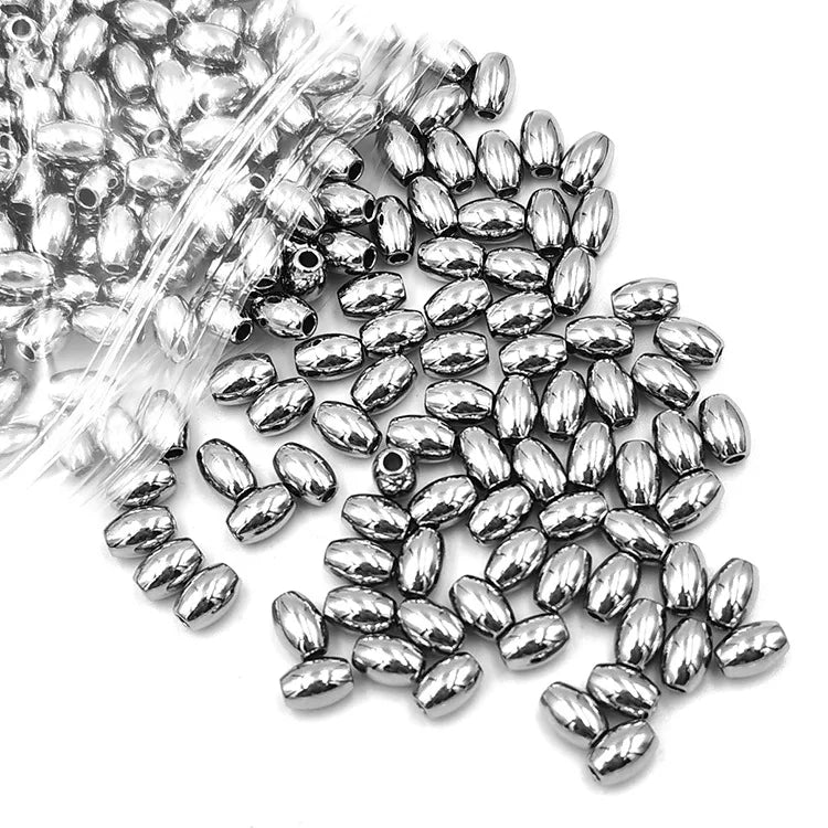 GP Bulk Smooth Stainless Steel Rice Oval Through-Hole Spacer Beads for Jewelry Bracelet and Necklace Accessories