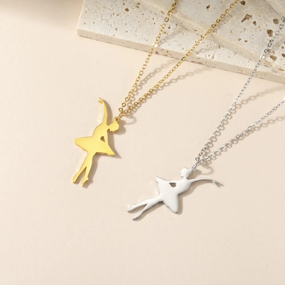 Wholesale Silver Gold Plated Personality Trend Jewelry Dance Ballet Pendant Titanium Stainless Steel Women's Necklace