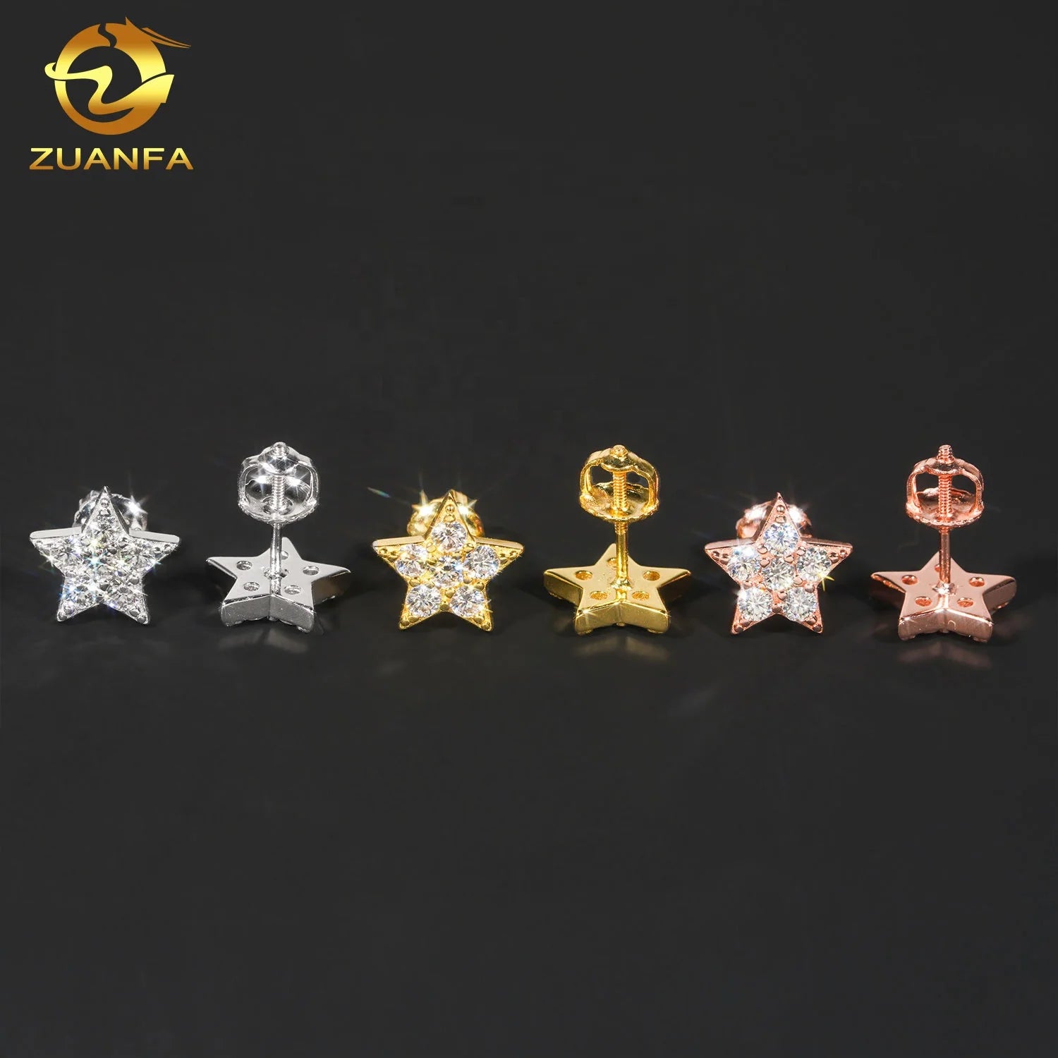 Popular Design Star Earring Iced Out Moissanite Diamond Gold Plated 925 Sterling Silver Earrings