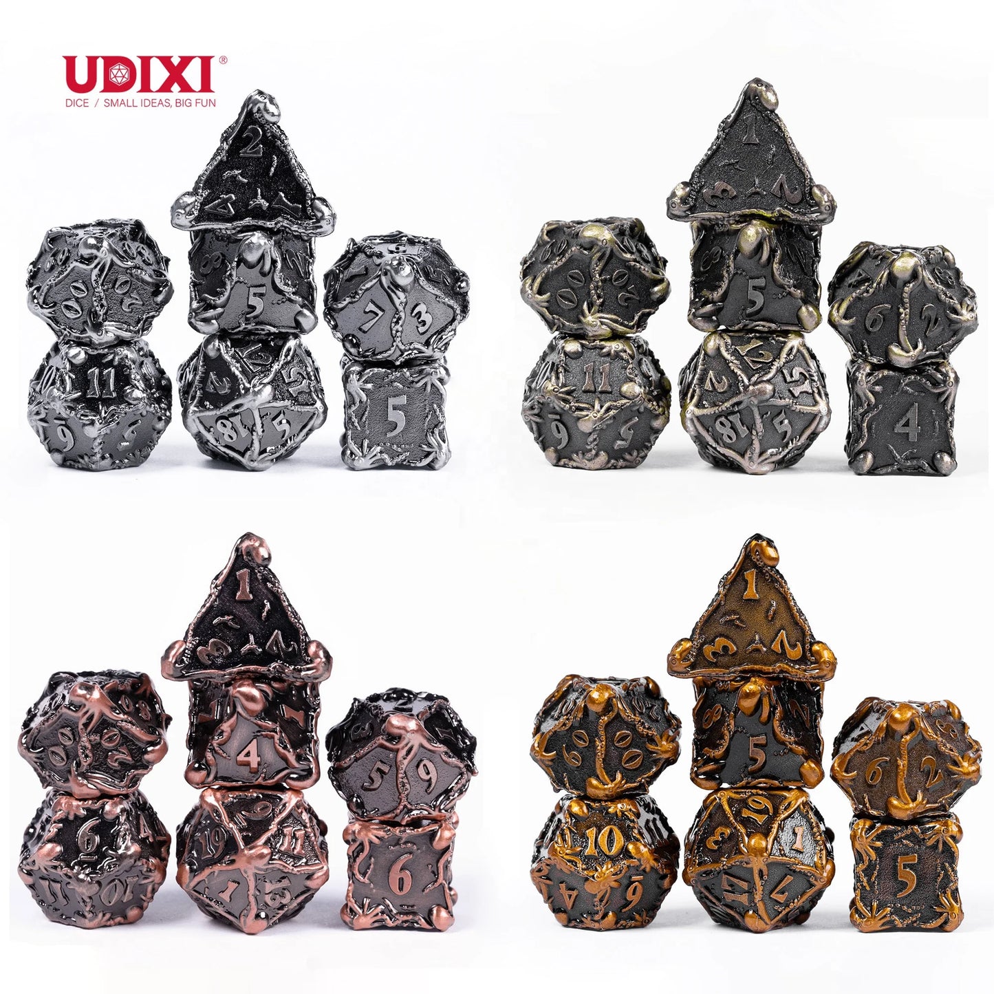 For Polyhedral Custom Logo RPG Dungeons and Dragons Metal Dice Game Set with Metal Box 7-Piece Octopus Design