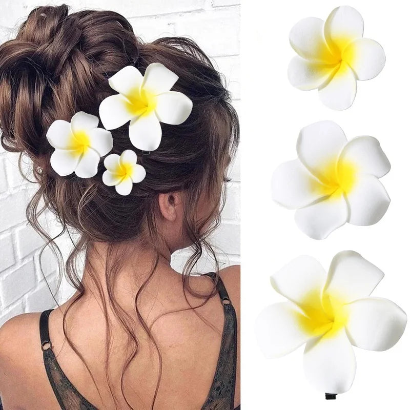 MIO Fashion White Frangipani Hair Clip 5.5/7/9cm Artificial Plumeria Flower Duckbill Hair Clip Flower Alloy Hair Barrettes