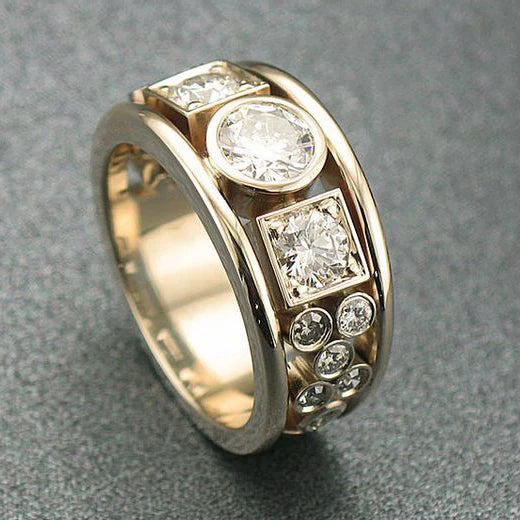 CAOSHI Geometric Zircon Gold Plating Rings for Women Fashion Versatile Design Wedding Bands Party Statement Jewelry Rings