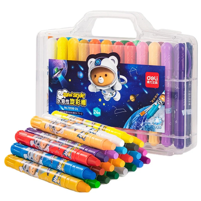 Deli 72136-24 24pcs/box Water Soluble Oil Pastel Washable Crayons for Kindergarten Children 48box*24pcs=1152pcs Per Carton Se