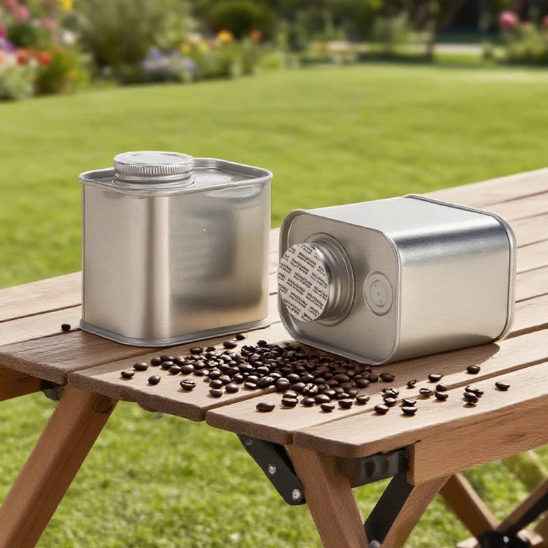 RTS 100/200/250/350/450/500g Custom Logo Square Coffee Tin Can With Air Valve Metal Empty Coffee Bean Tin Can for Food Packag