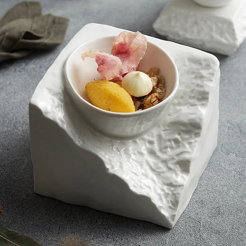 INS Ceramic Soup Bowl White Irregular Molecular Gastronomy Salad Dessert Cold Dish Bowl Restaurant Tableware Set Microwave Sa