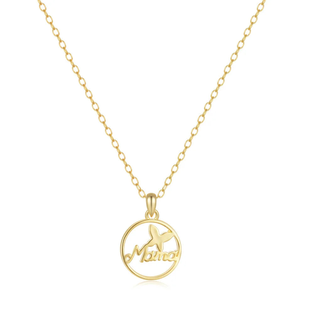 Fashion Jewelry 925 Sterling Silver Round Circle butterfly Letter Mama Gold Plated Necklaces for Women Mother's Day