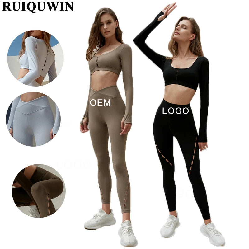 RUIQUWIN Wholesale Custom Ladies Yoga Sets Female Sports Suit Yoga High Quality Legging Pants Yoga Fitness Sets Women Gym Set