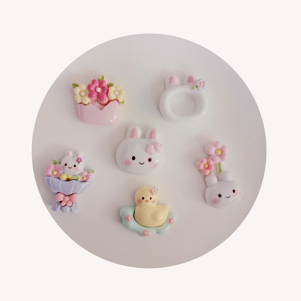Lovely Spring Theme Flatback Cabochons Cute Rabbit Flower Basket Duck Embellishments for Scrapbooking Hair Bow Center Decor