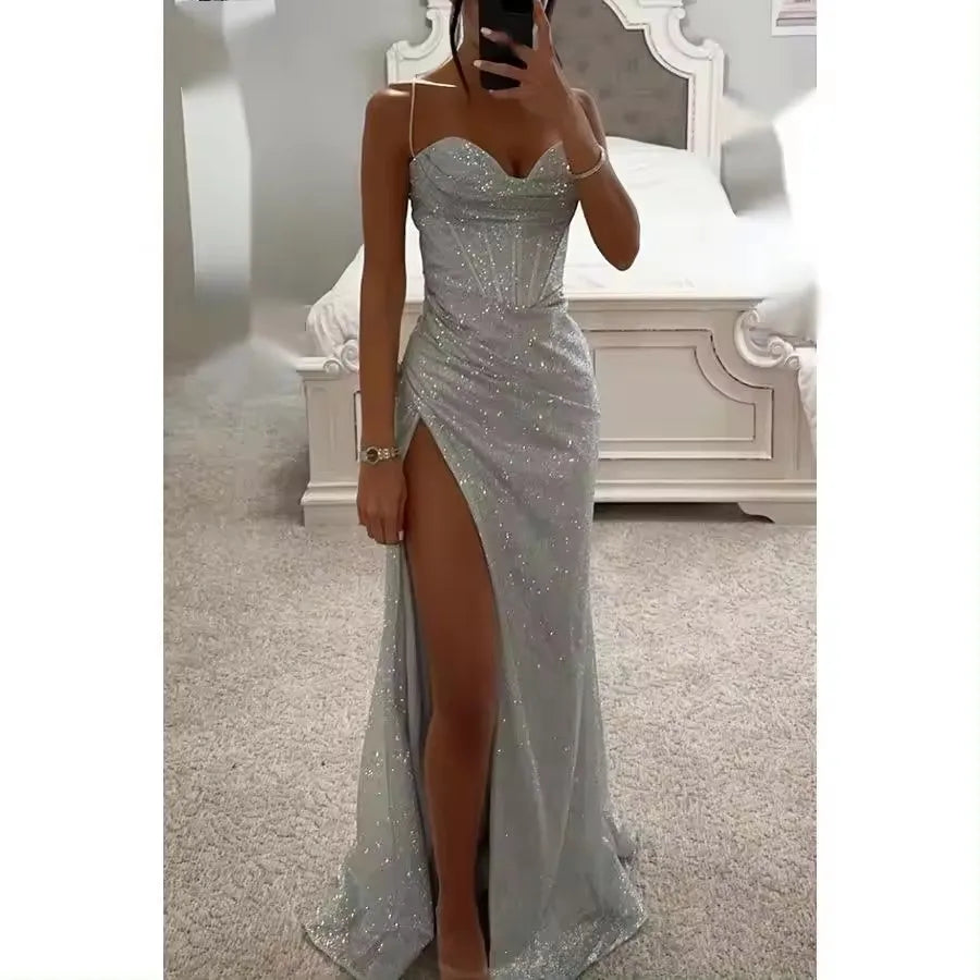 Summer European and American New Party Fashion Sling Dress Loose Casual Slit Women's Dress