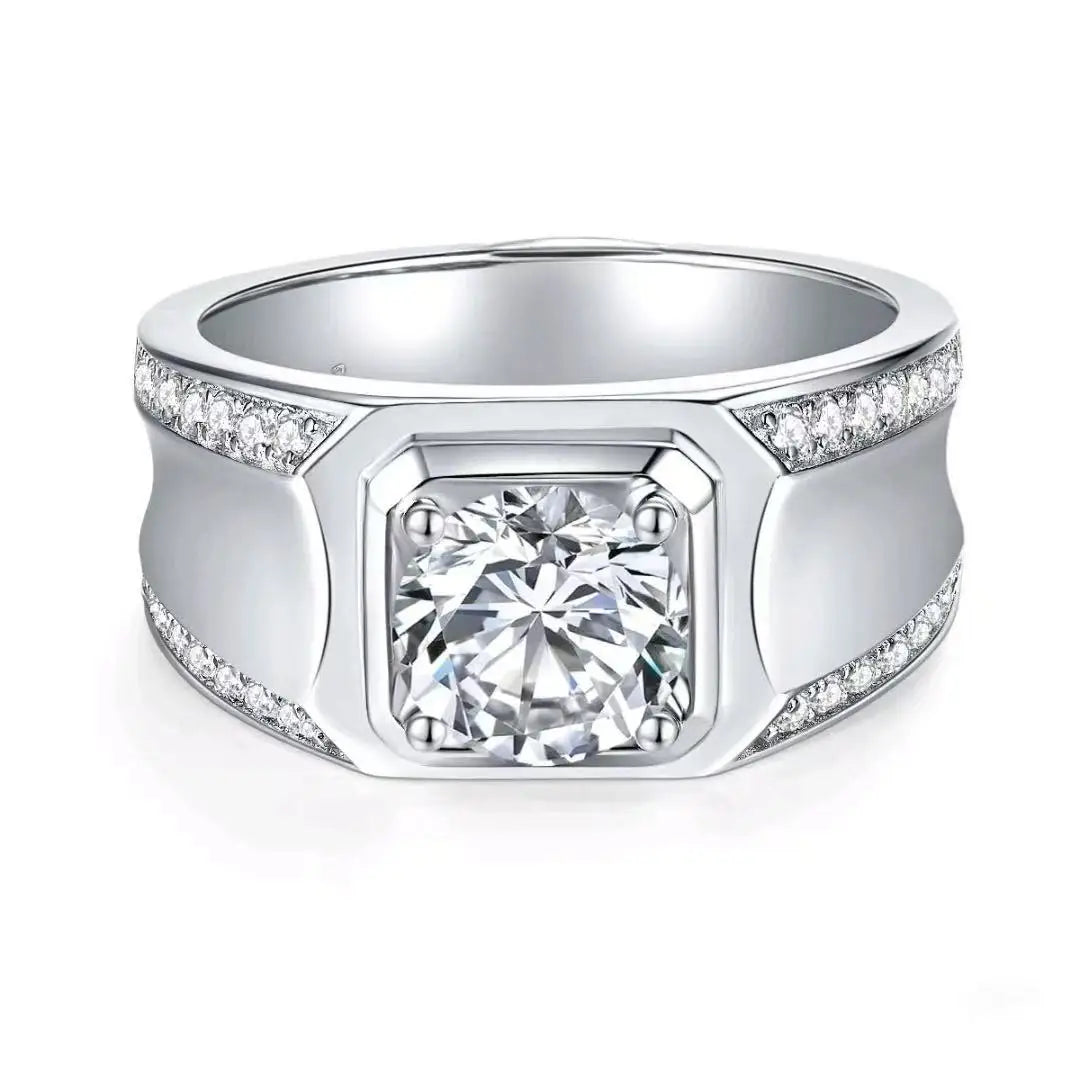 Hip Hop Brilliant Cut Moissanite Diamonds Men's Band Ring for Men Man Vvs 1ct S925 Silver Wedding Jewelry