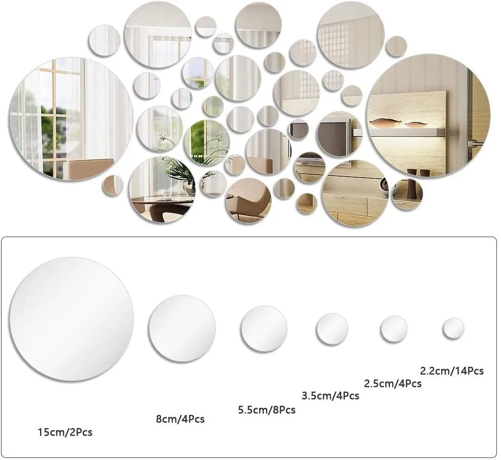 Hot Selling 26/28 Pcs 35 Pieces 45 Pieces Large Small Shape Mirror Wall Sticker Decal Self-Adhesive Home Room Art Decor