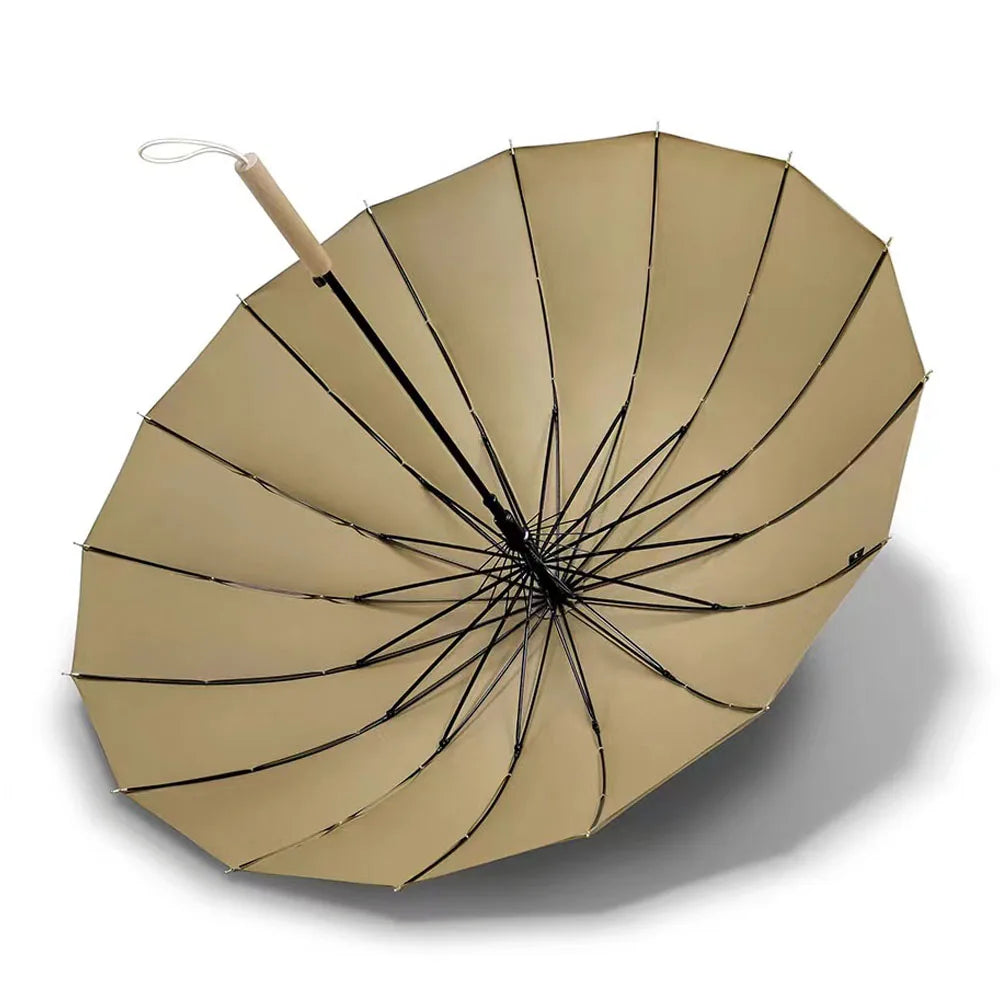 Simple Solid Color Non-Folding Umbrella Adults Waterproof Pongee Material Iron Frame Wooden Handle Fully-Automatic Rain Umbre