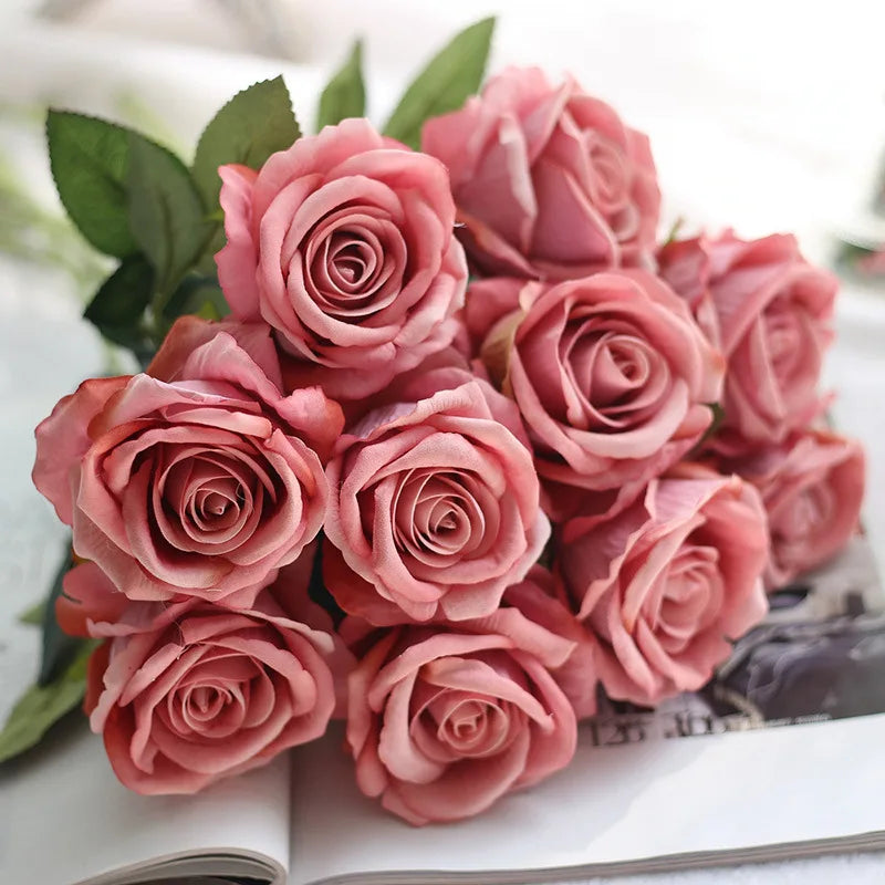 Wholesale Hot Sale Real Touch Flowers Velvet Rose Single Stem Artificial Flannel Velvet Rose for Wedding Decoration Rose Flow