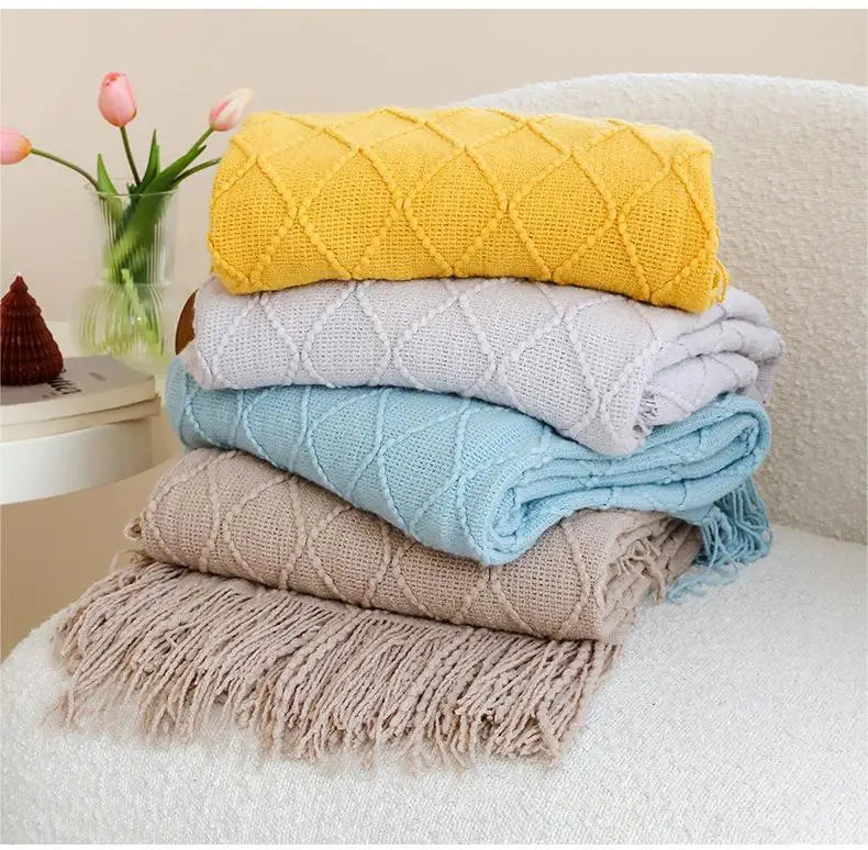 Throw Lightweight Breathable Blanket Lightweight Decorative Soft Nap Throw Blanket With Tassel for Chair Picnic