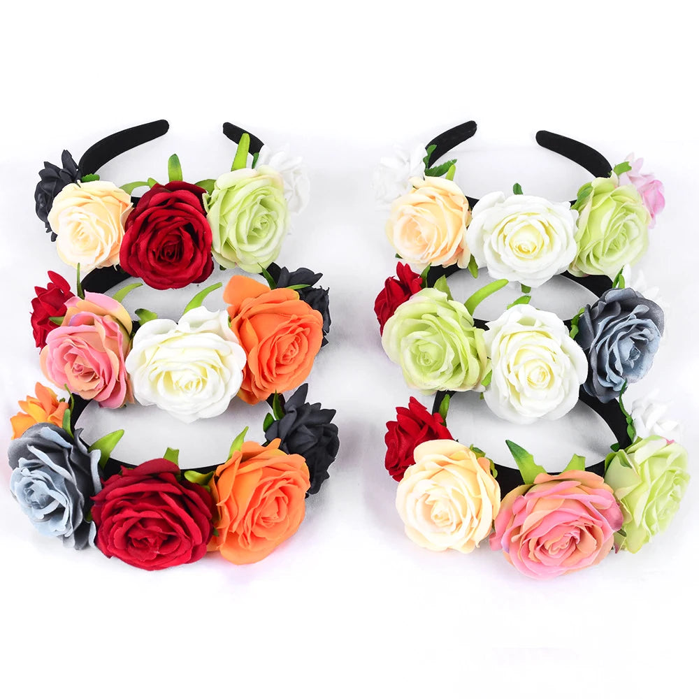 Simulation Rose Flower Fashion Hairband Headband Hair Accessory for Women Cloth Floral Hairpin Christmas
