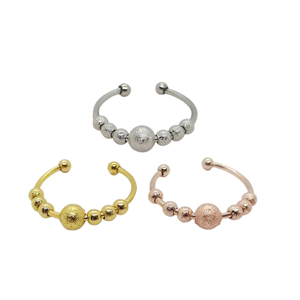 New Personality Copper Can Turn Non-fading Ring Decompression 7 Beads Open Adjustable Ring Finger Rings
