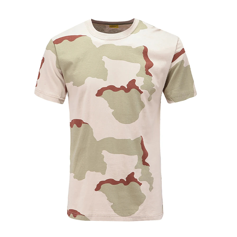Men's Full Cotton T-Shirt Breathable and Lightweight for Outdoor Tactical Activities Camouflage