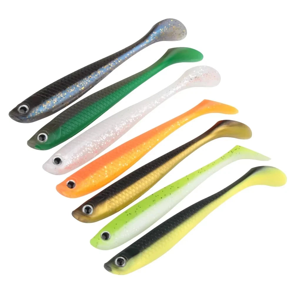 Spinpoler Carp Bait T-Tail Fishing Lure Paddle Tail Shad Soft Plastic Lures Double Color Swimbait 3D Eyes Soft Lure Bass Trou