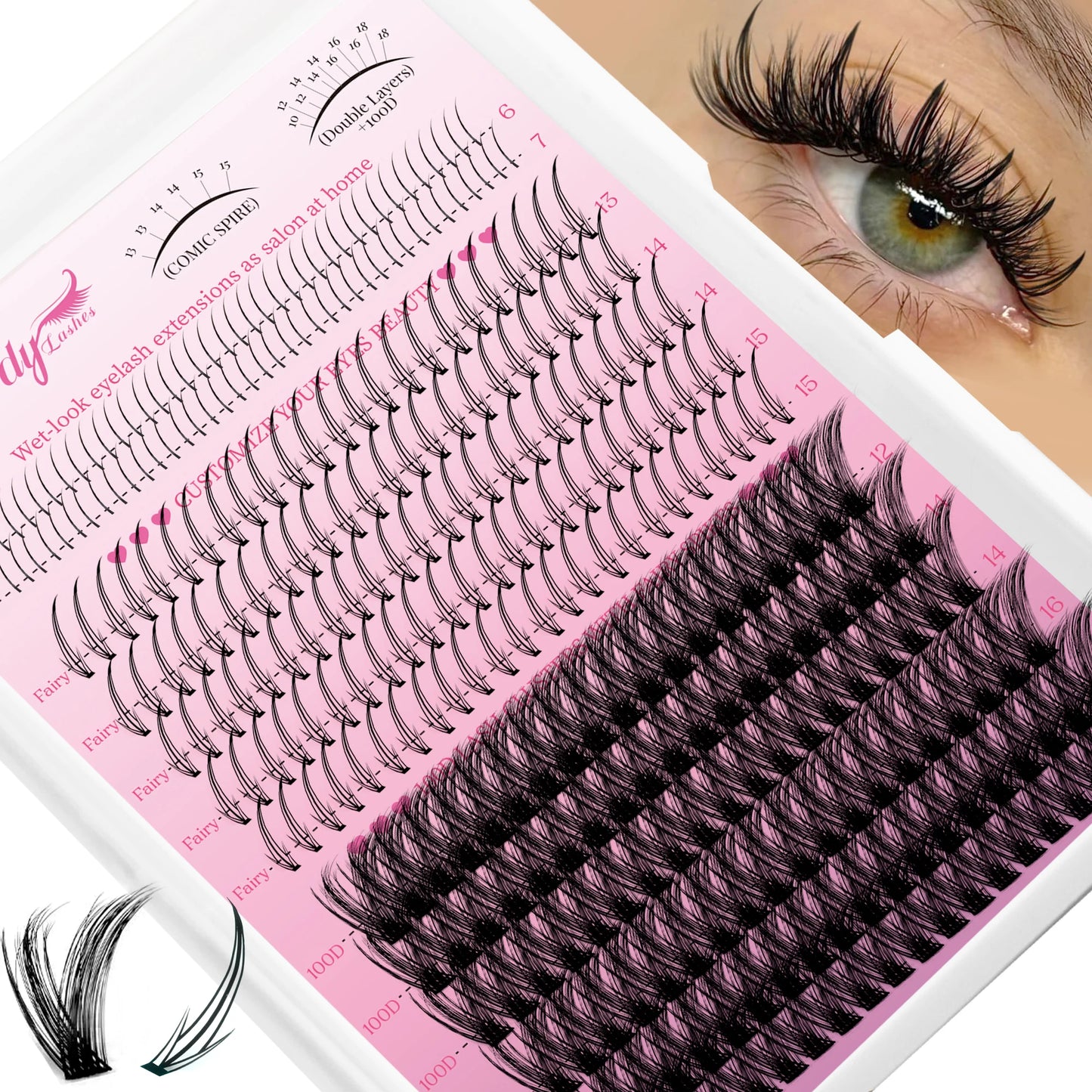 Waterproof Long Lasting 24H Black D Curl 40D Volume Cluster Lashes Party Wedding Bridal Hypoallergenic for Sensitive Eyes
