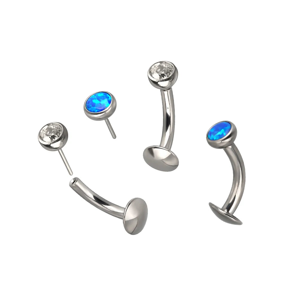 Hot Selling Titanium Push Pin Threadless Floating Convex Base Belly Button Ring With Bezel Set CZ Opal Top Piercing Body Jewe