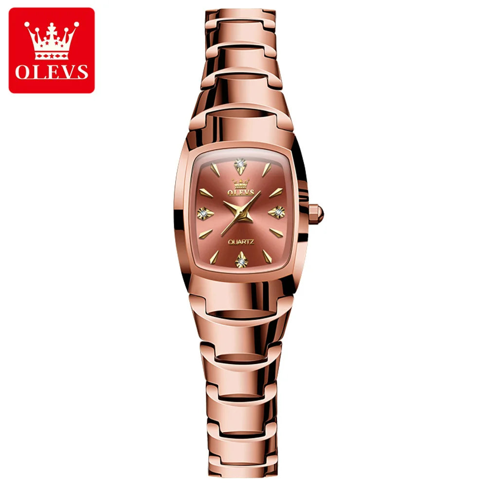 OLEVS 7006 Hot Sale Women's Watch Alloy Quartz Ladies Rose Gold Wrist Watch Waterproof 3atm Tungsten Steel Color