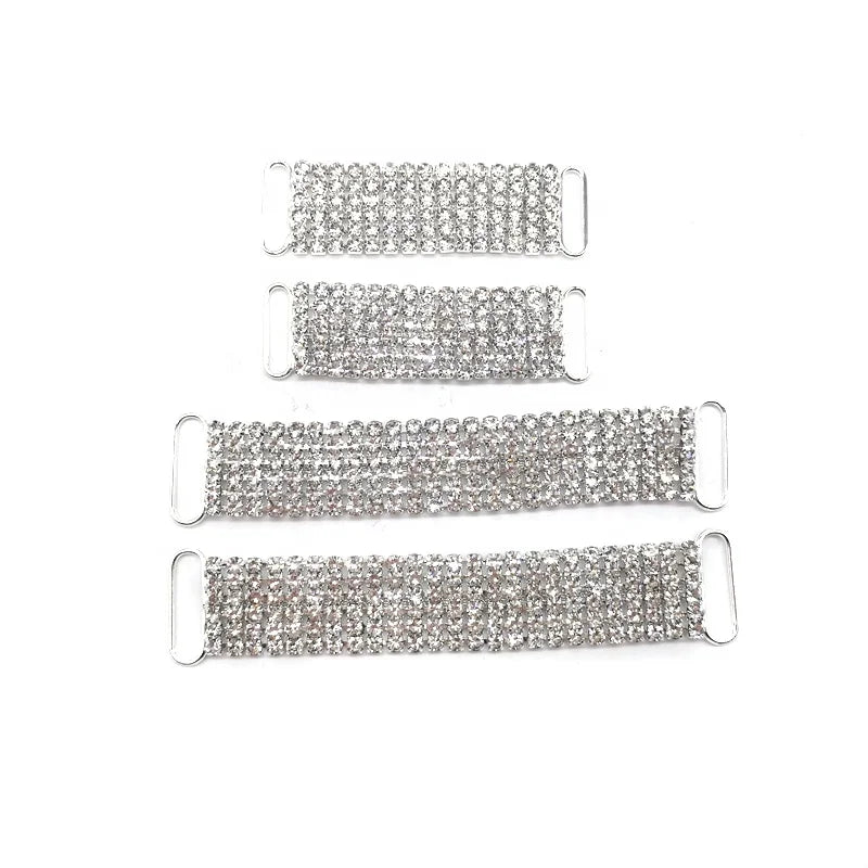 Custom 3-Inch Long SS16 6-Rows Rhinestone Bikini Connectors Crystal Gems Decorative Metal Buckles Rings for Dresses