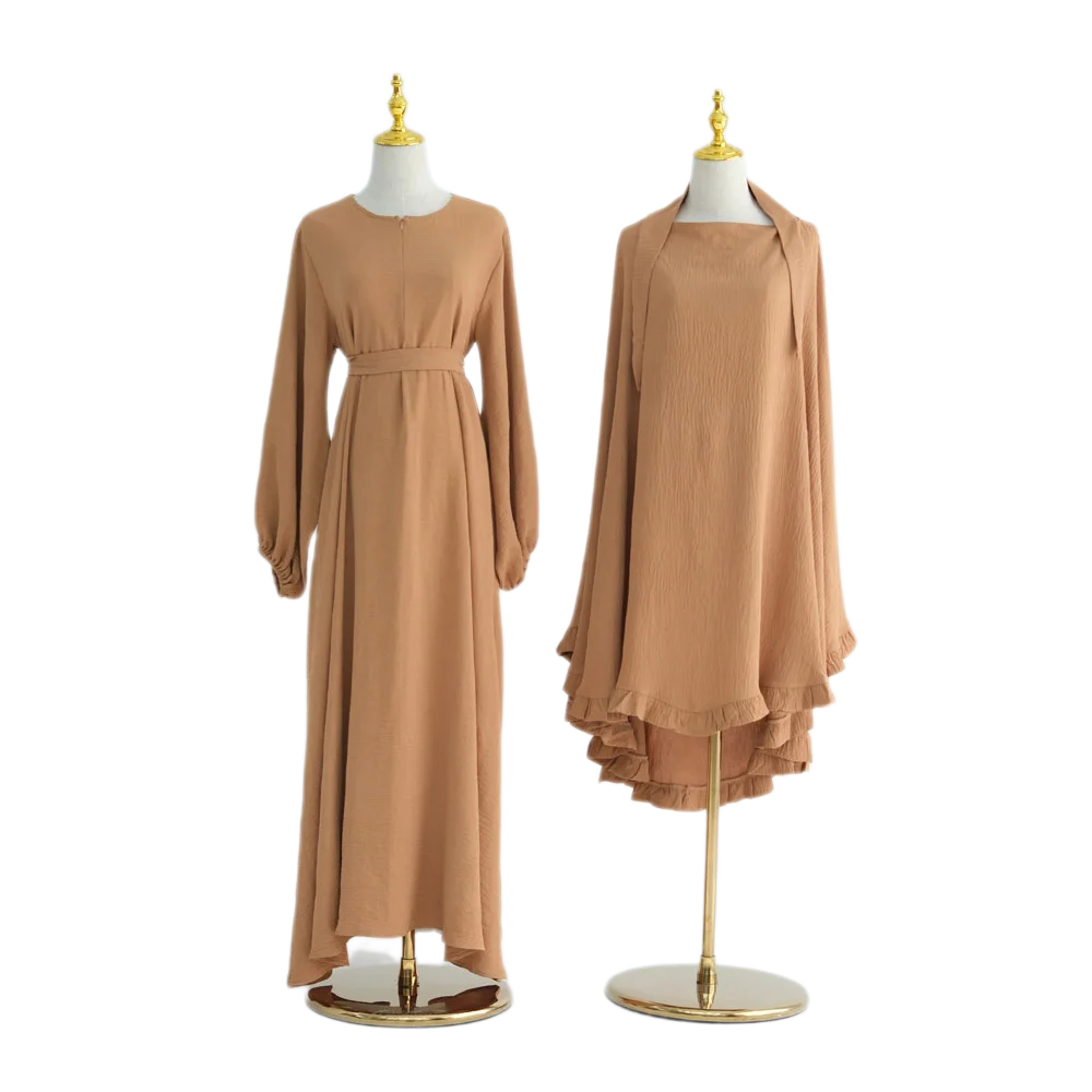 2 Piece Abaya Set Ramadan Eid Jazz Crepe Closed Abayas Khimar Islamic Clothing Modest Dress for Muslim Women