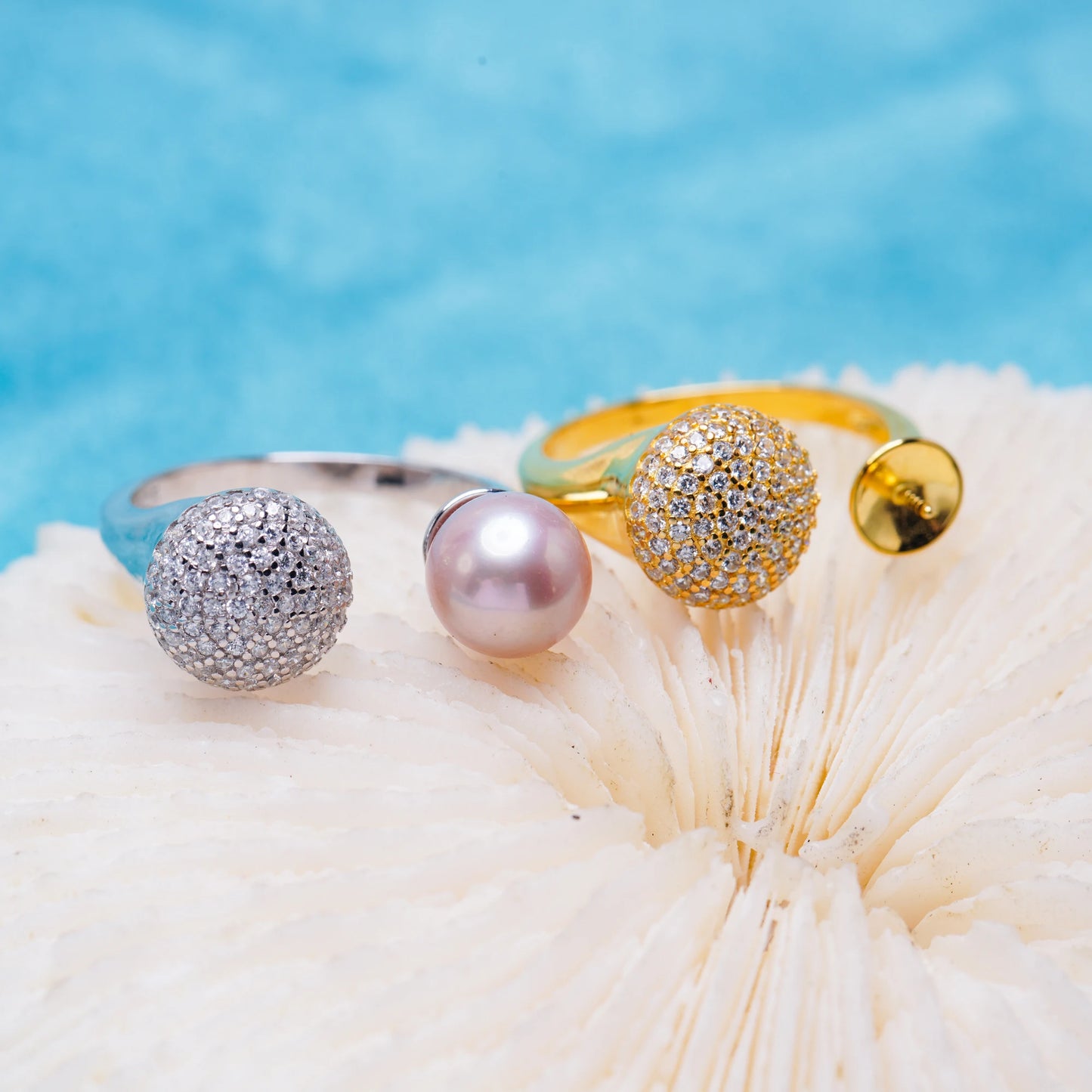 R011003 DIY 7-8mm Natural Freshwater Pearl Ring Accessory 925 Sterling Silver Adjustable Size Engagement Jewelry Ring for Wom