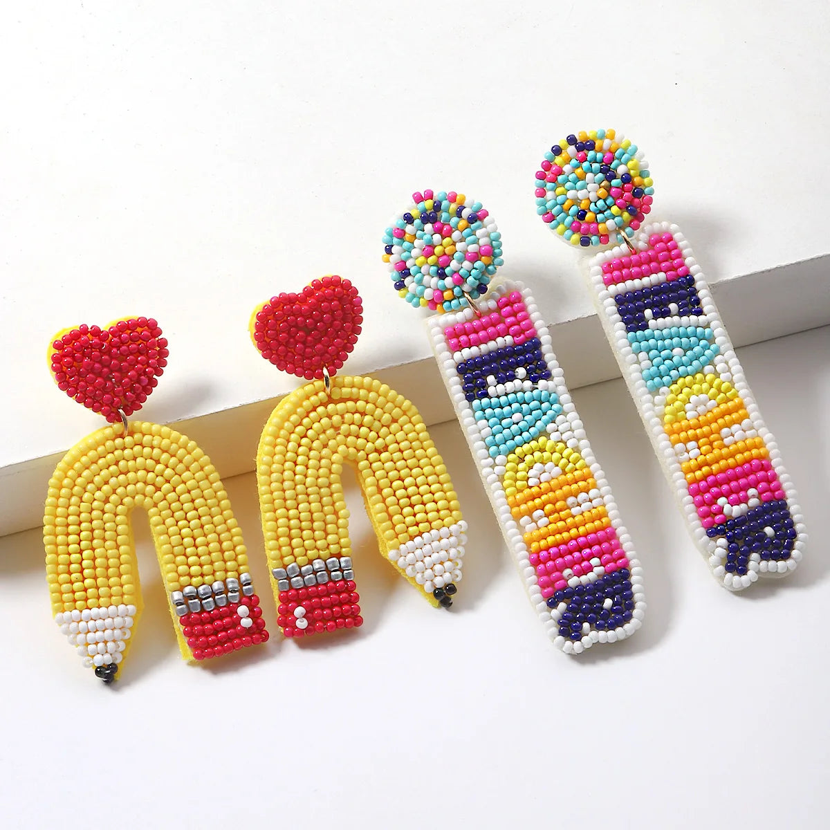 2025 New Arrivals  Pencil with Heart Earrings for Women Handmade Seed Bead TEACHER Statement Drop Precious Beaded Earrings Je