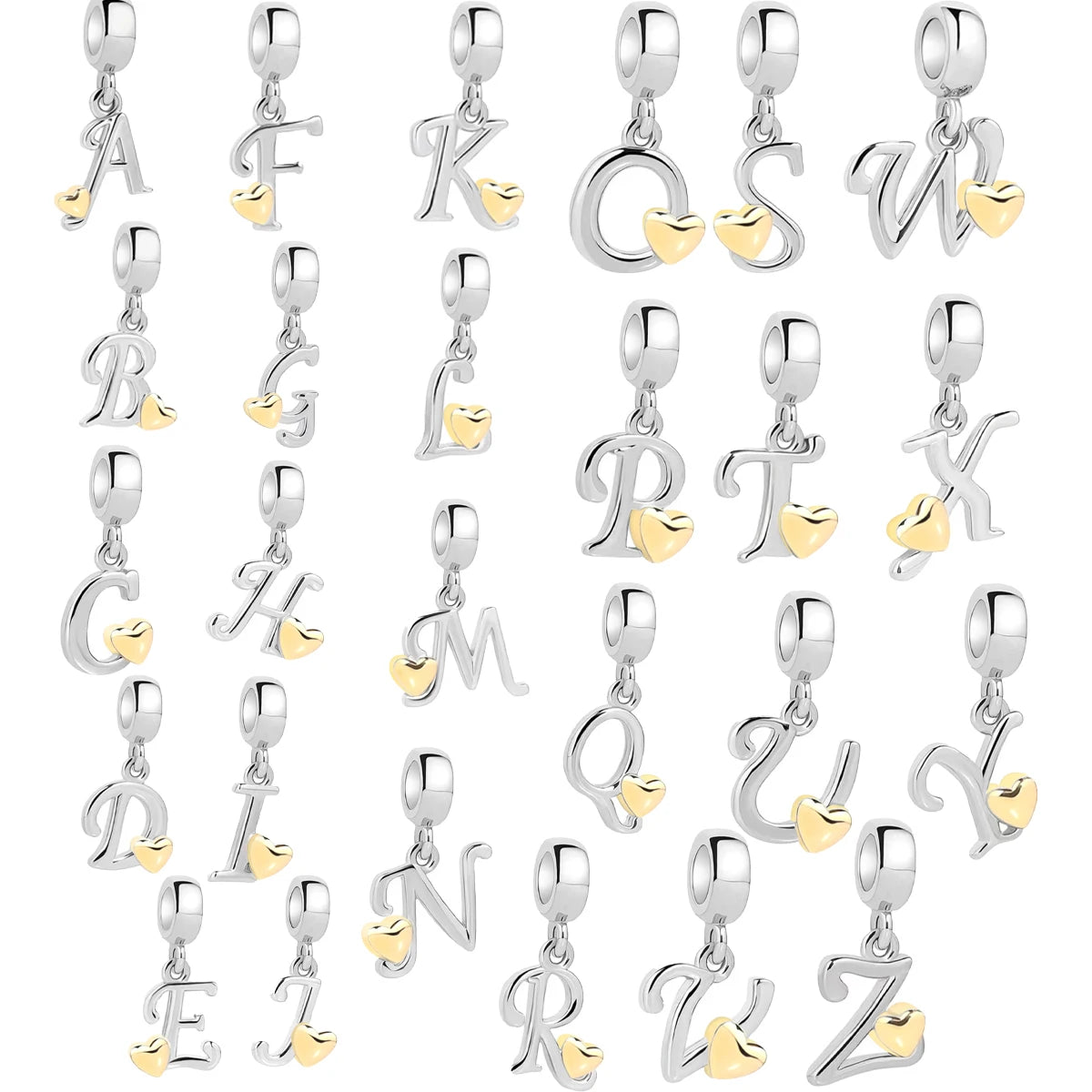 Wholesale Plata 925 Sterling Silver Heart Letter A-Z Alphabet Pendant Letter Charm Fit for Women Necklace & Bracelet Diy