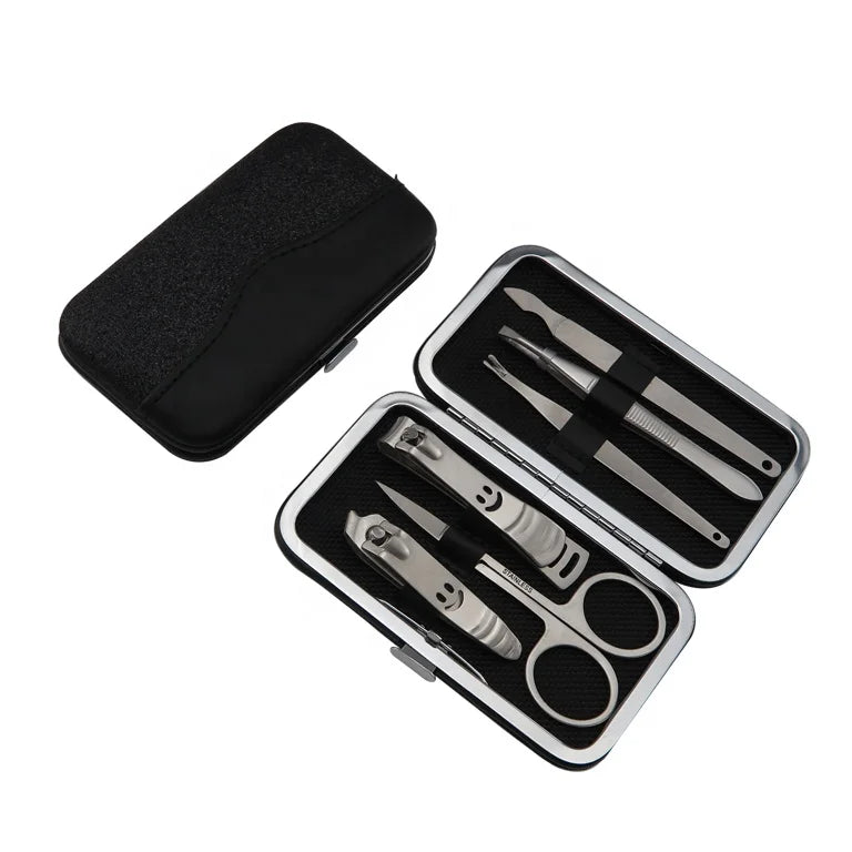 VW-MS-1203 Professional Durable Black Stainless Steel Manicure Pedicure Set 7-in-1 Nail Cutter Cuticle Clipper Box Packaging