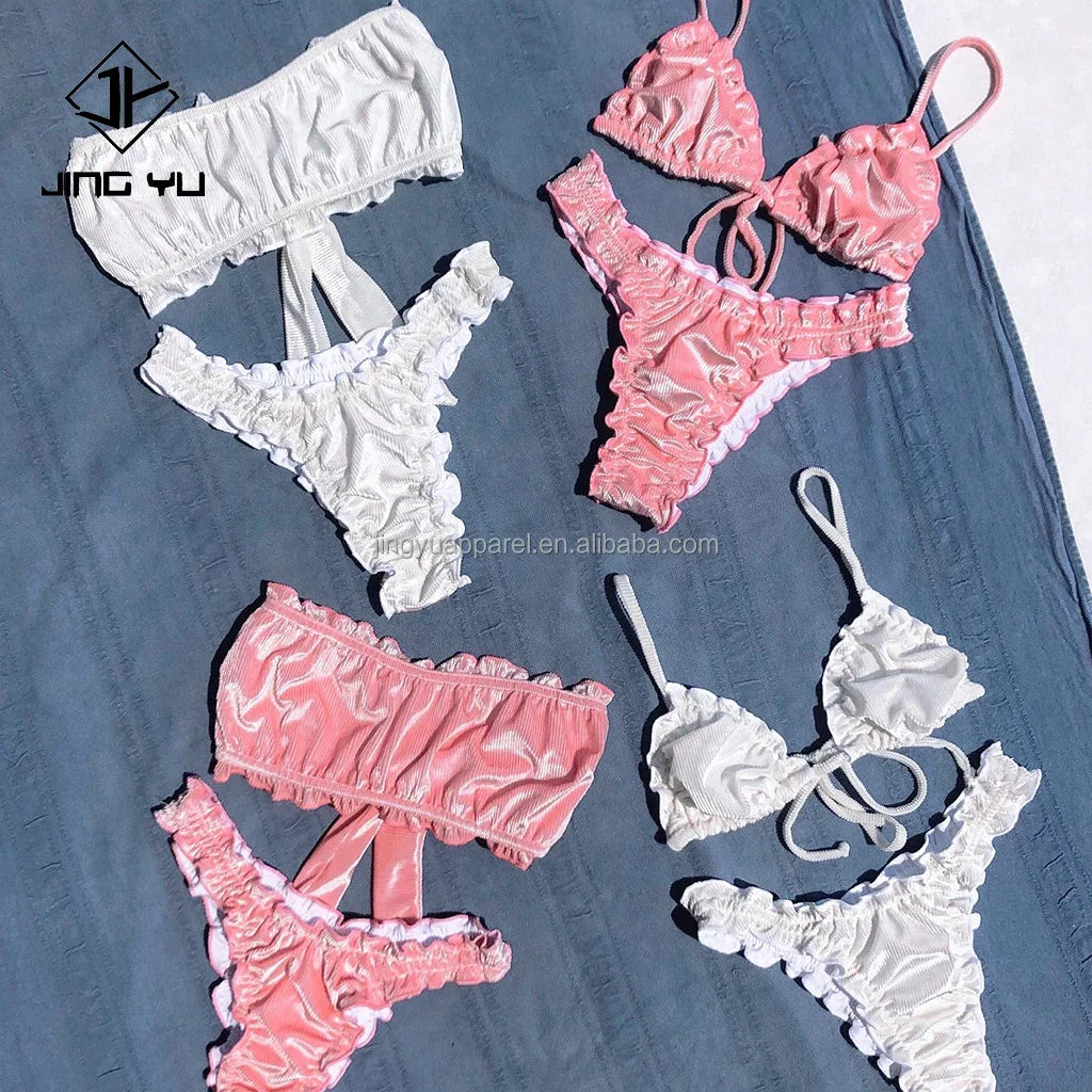 Popular Jacquard Women Swimwear Zigzag Push up Trim Swimsuits Custom 2024 Spring Summer Swimwear Collection