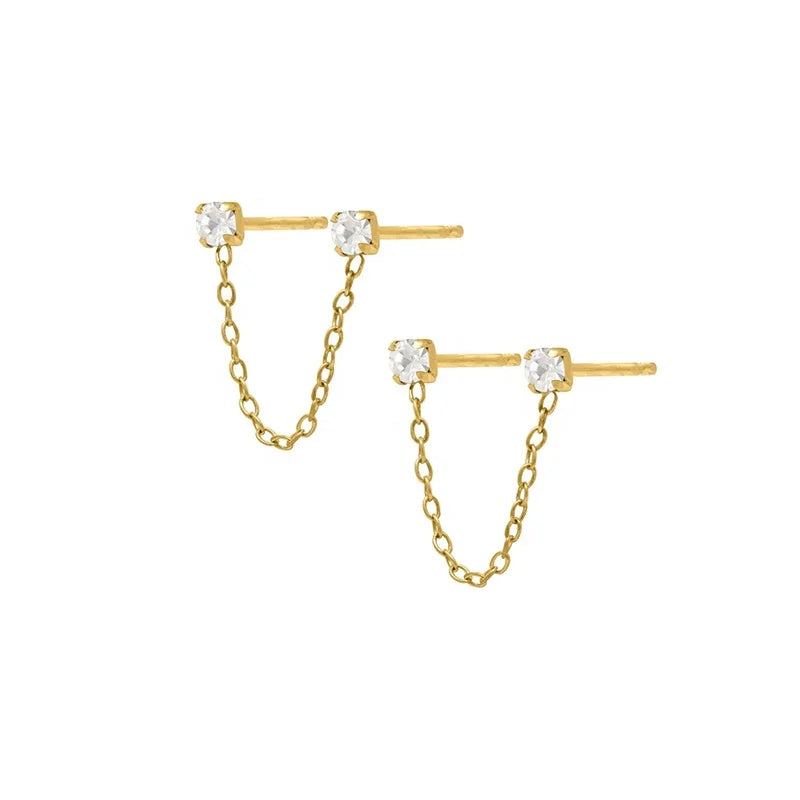 Milskye Fashion Great 18k Gold Plated 925 Silver Double Piercing Zircon Stud Earrings