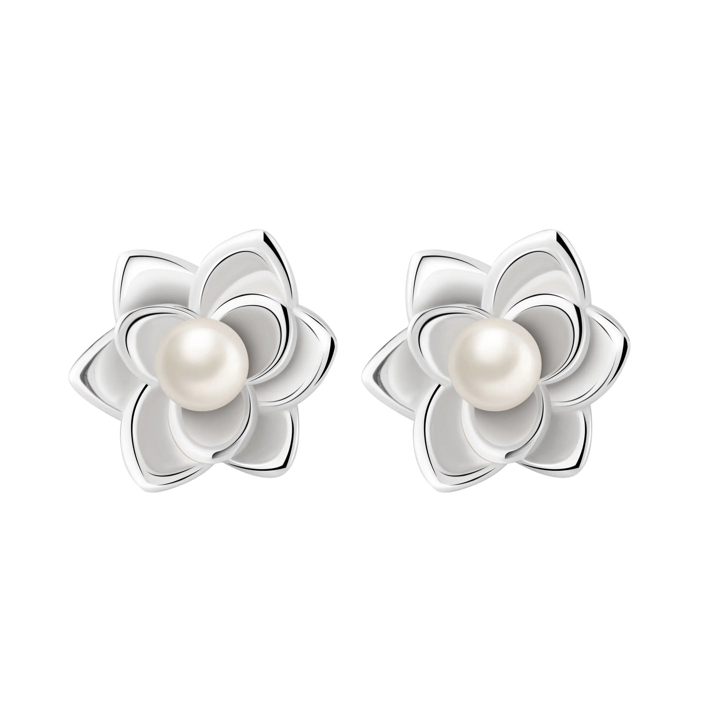 Hot Selling 925 Sterling Silver Lotus Shell Pearl Flower Rhodium Plated Women's Earrings Jewelry