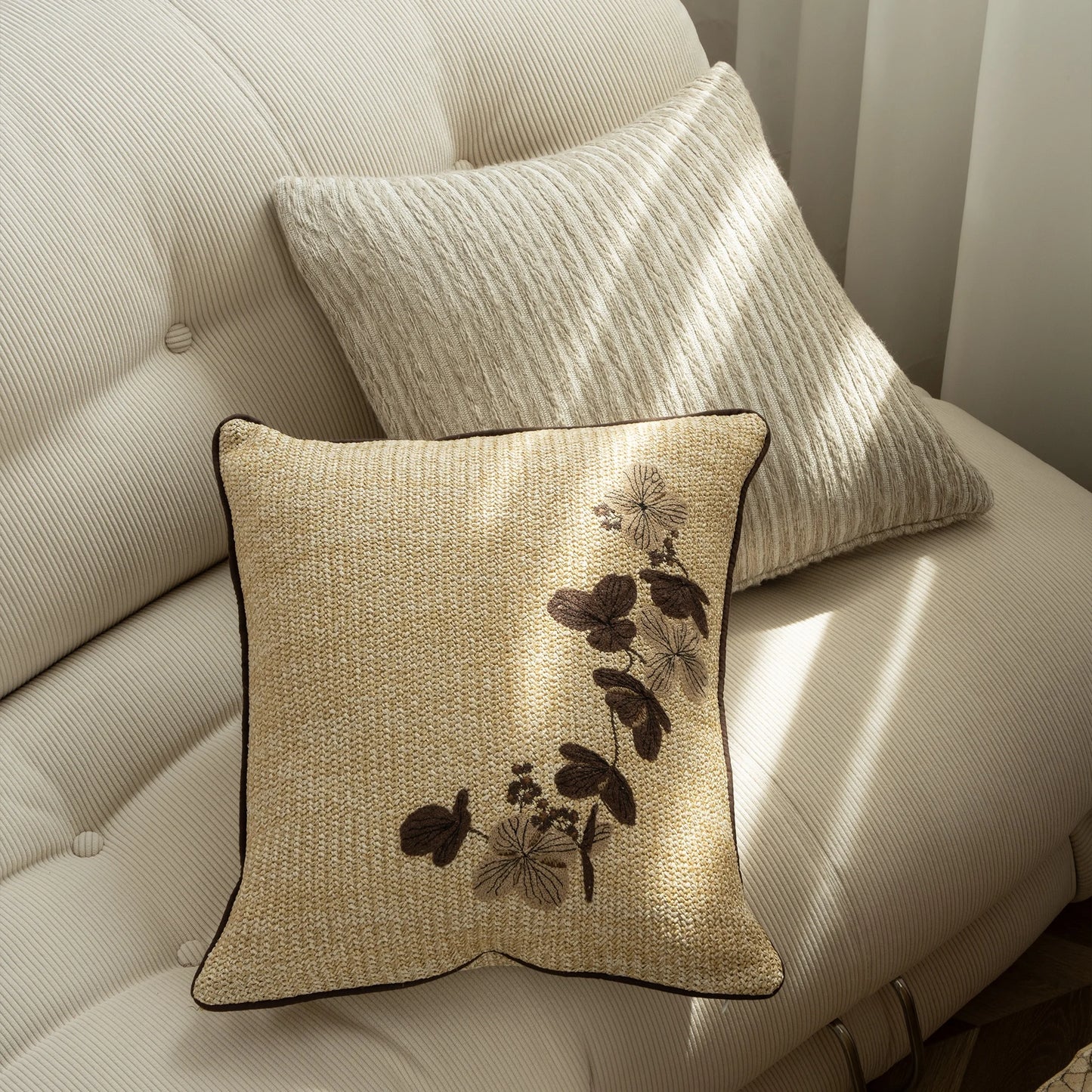 Original Design Home Decor Natural Style Embroidery Cushion Case Unique Textured Fabric Cool Touch Custom Cushion Cover