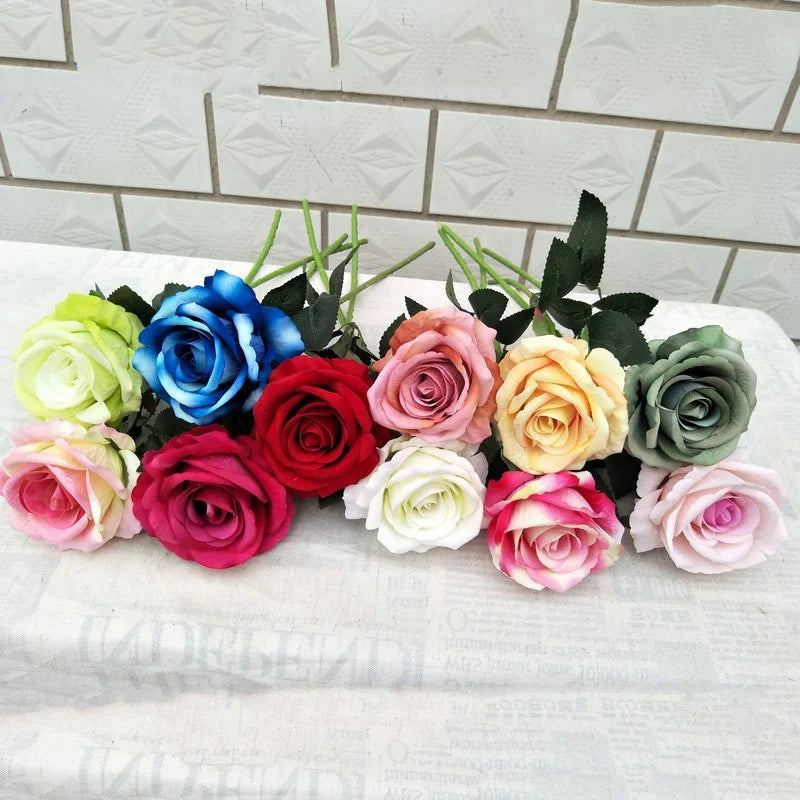 AF10101 Custom Flores Artificial White Flowers Rosas Artificiales Single Velvet Rose Flower for Home Wedding Boho Decoration