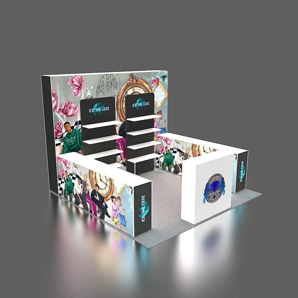 10x10 Portable Modular Pop Booth Exhibition Advertising Promotion Tension Fabric LED Seg Backlit Trade Show Expo Dye Sublimat