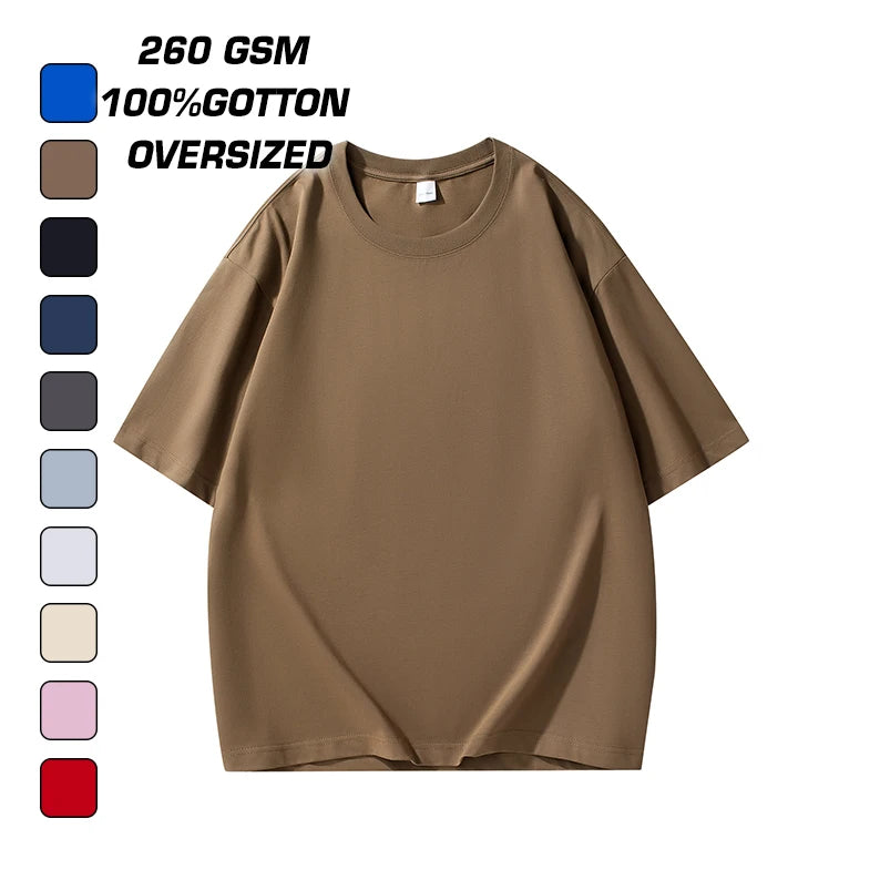 Wholesale Cotton Heavyweight Boxy Oversized Tshirt Luxury Drop Shoulder Blank Streetwear T-Shirt for 260 Gsm T Shirt