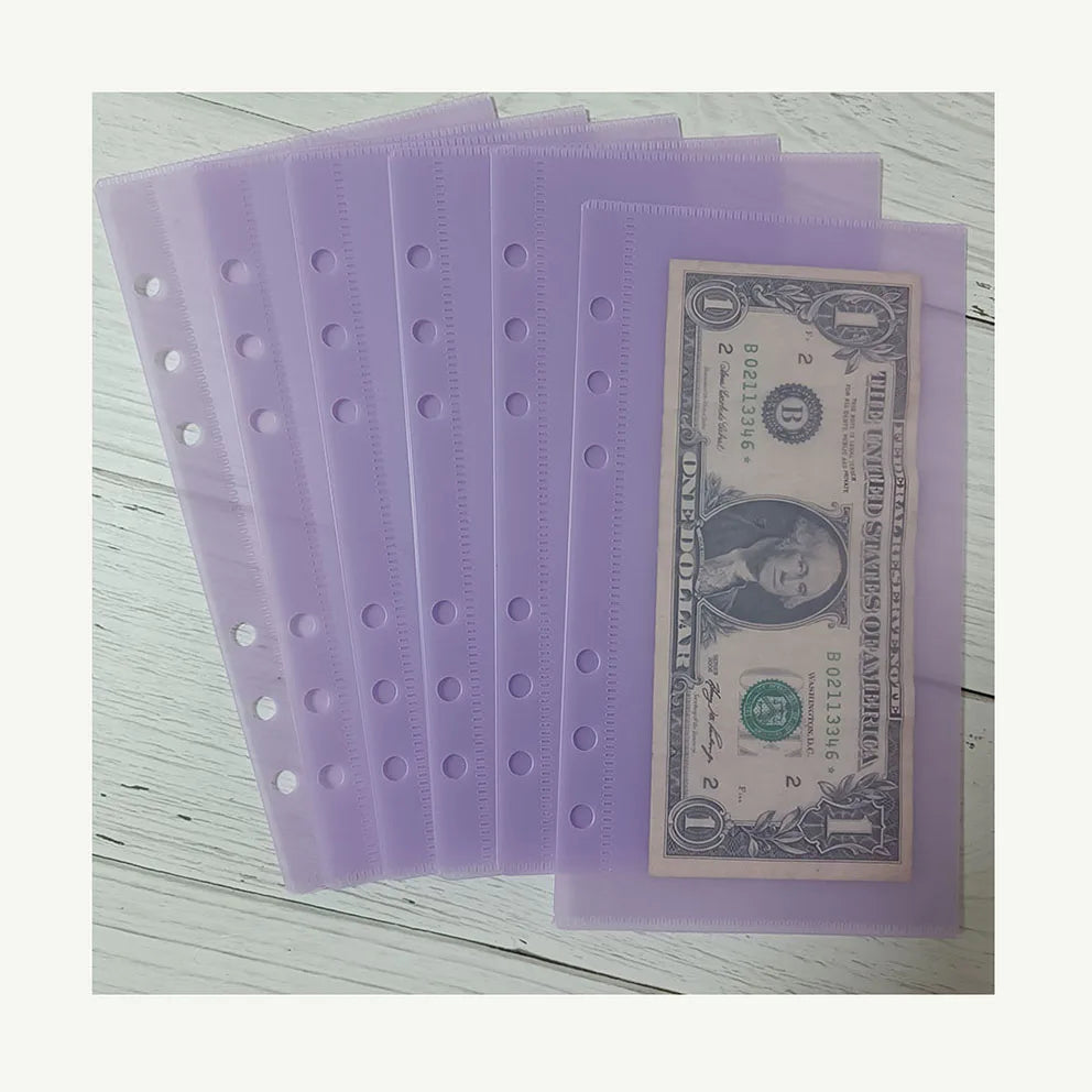 New Frosted Purple 6 Hole Custom Plastic Money Envelope A6 A7 Cash Pockets Binder Refill Zipless Binder Insert for Budgeting