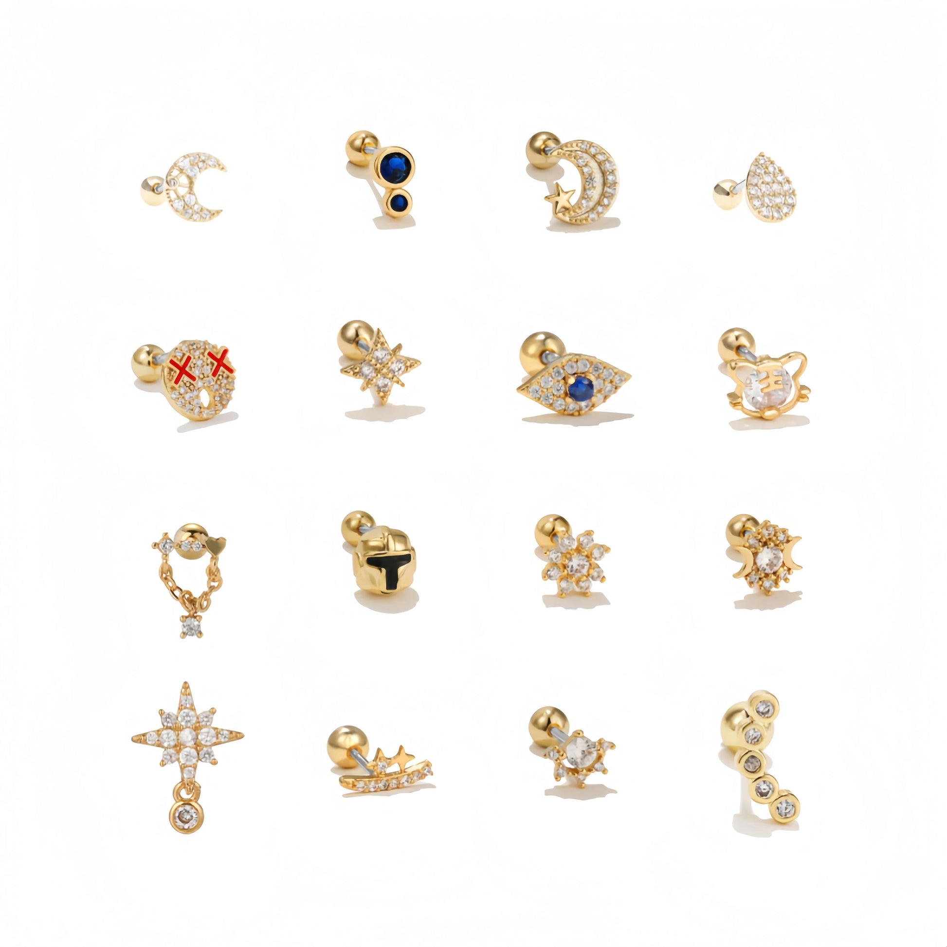 ZUOLA Luxury Gold Plated Piercing Studs Earring Exquisite Jewelry Moon Shaped Hypoallergenic Helix Screw Earring Daily Wear