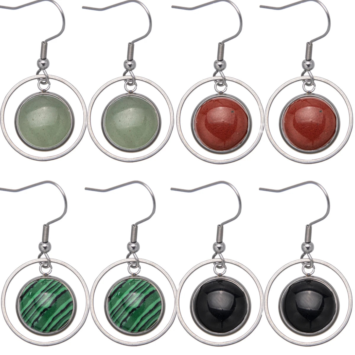 Natural Stone Crystal Heart Drop Geometry Earrings Gemstone Agate Amethyst Stainless Steel Earrings for Women