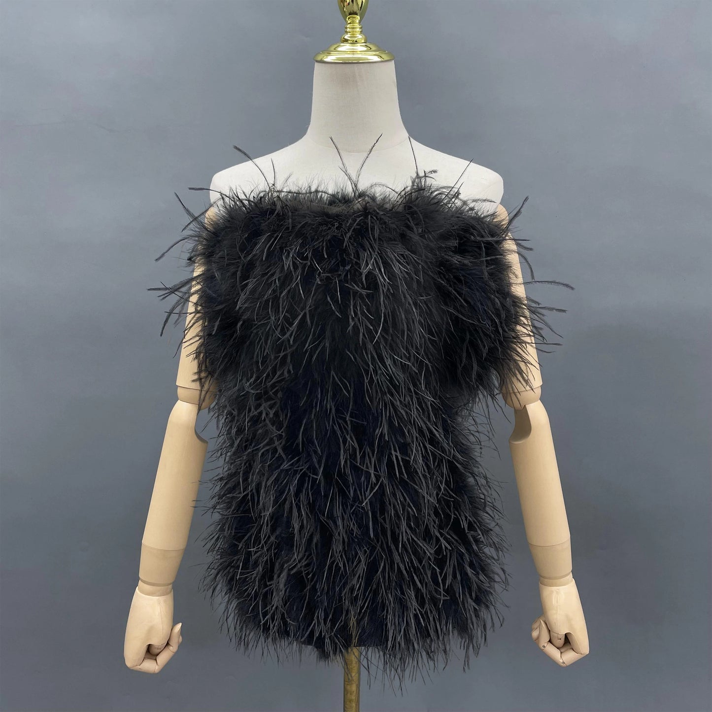 Janefur Ladies Party Long Green Wrap Feather Fur Dress Ostrich Dress
